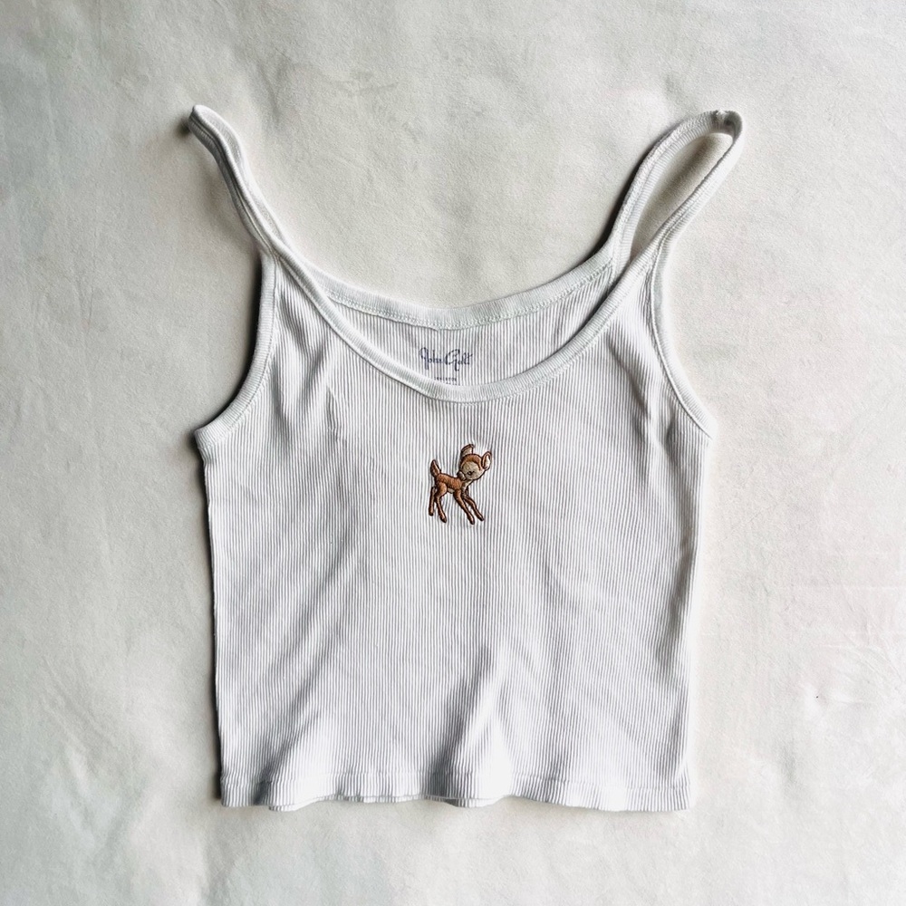 Brandy Melville Ribbed Tank with Bambi Embroidered Fawn